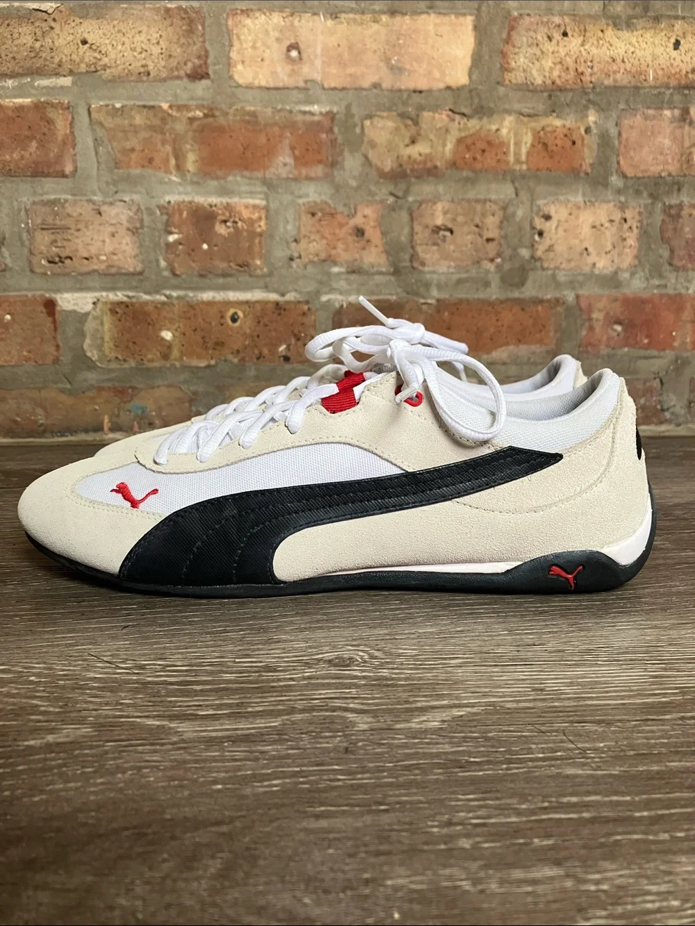 Puma Men’s Cream, Black & Red Low-Profile Motorsport Sneaker